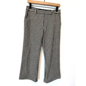 Trina Turk Houndstooth Wool Plaid Cropped Wide Leg Flare Pants Black White-Sz 4
